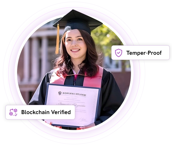 Graduate holding a blockchain-verified certificate